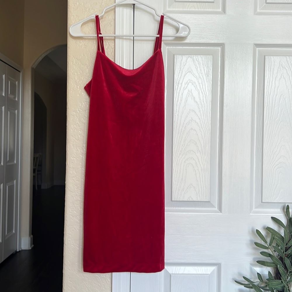 womens red velvet dress adjustable straps size medium